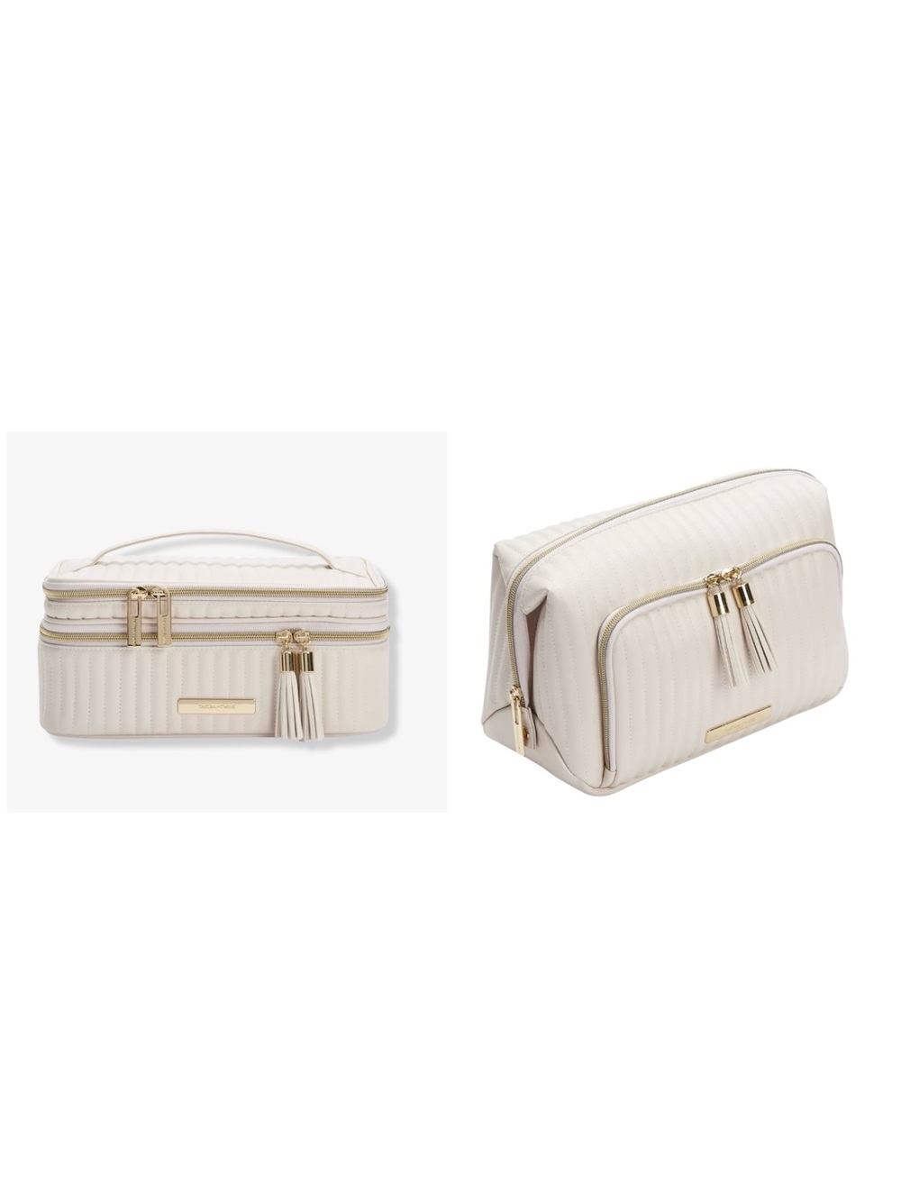 $98 TARTAN + Twine Cream Quilted Cosmetic & Toiletry Travel Case w/Tassel Zipper